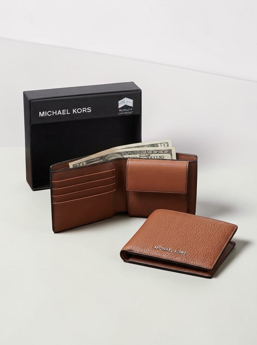 Michael Kors Cooper Pebbled Leather Billfold Wallet With Coin Pouch,36T4LCOF3L