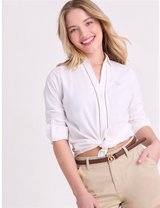 CROCHET TRIM LINEN LONG SLEEVE SHIRT 21H0048-NA00A