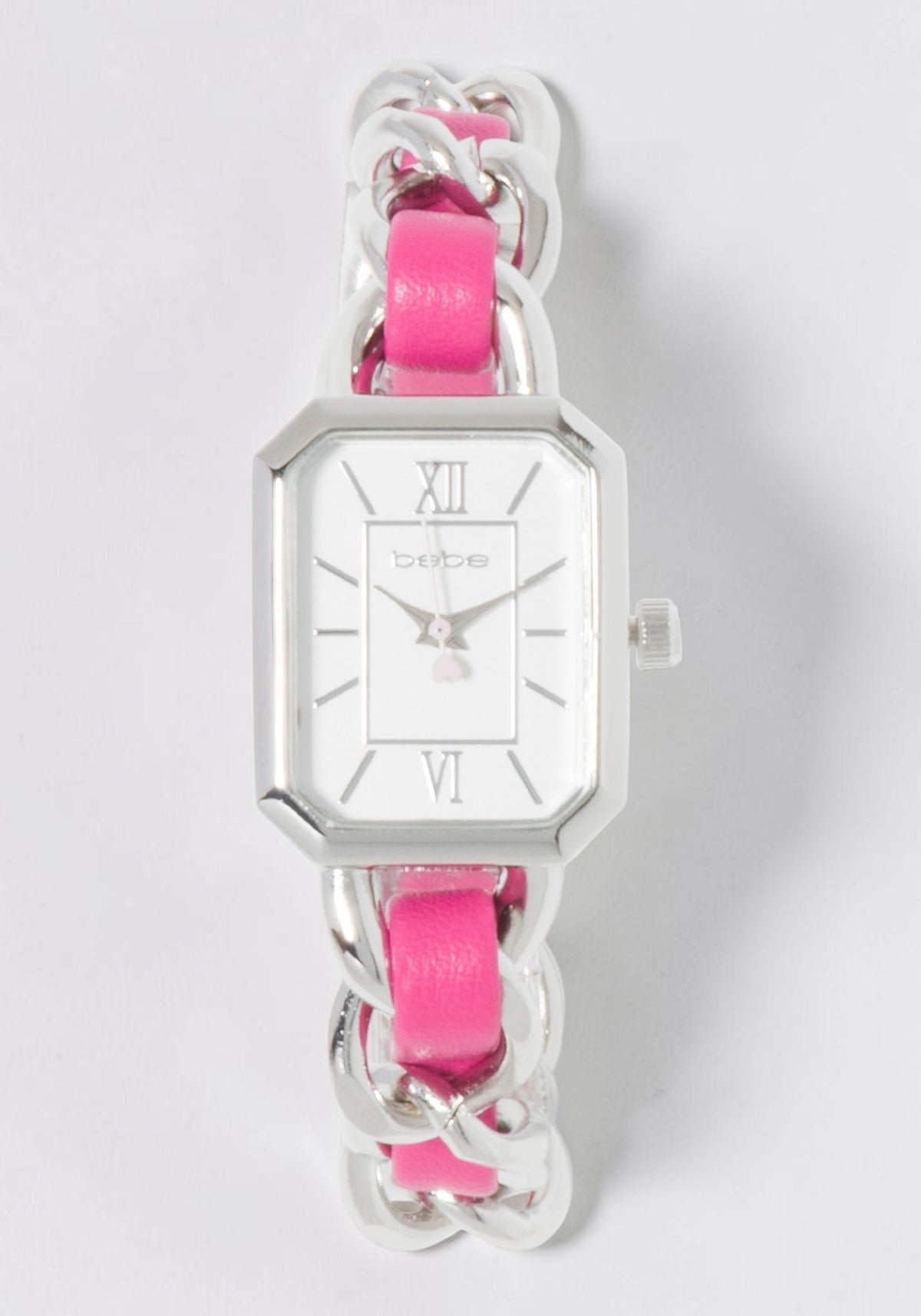 Pink Strap and Silver Metal Chain Link Bracelet Watch