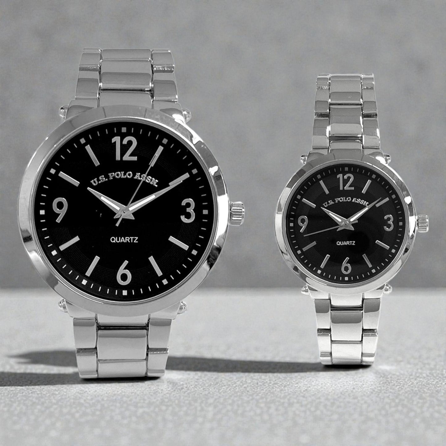 HIS AND HERS SILVER LINK WATCH SET,USC2730UO