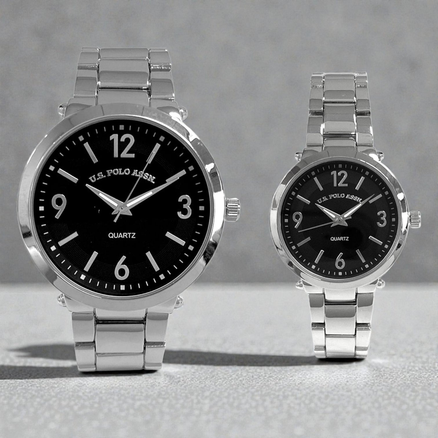 HIS AND HERS SILVER LINK WATCH SET,USC2730UO
