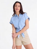 TIE FRONT LUREX STRIPE DOLMAN SHIRT 21H0045