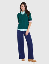 US.POLO.ASSN CABLE V-NECK SWEATER, 21W0007-EE00A