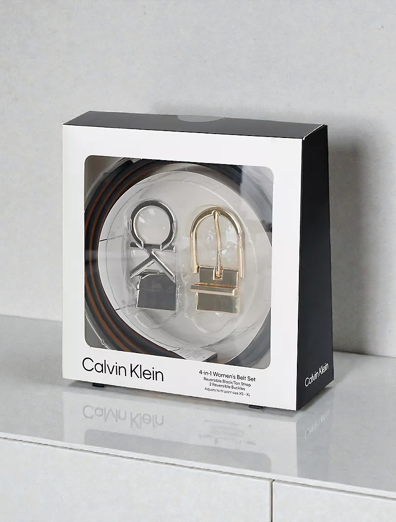 C.K Monogram Logo and Round Buckle Reversible Belt Set 43CK310001