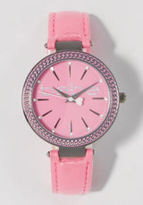 Hot Pink Strap Watch with Crystal Bezel