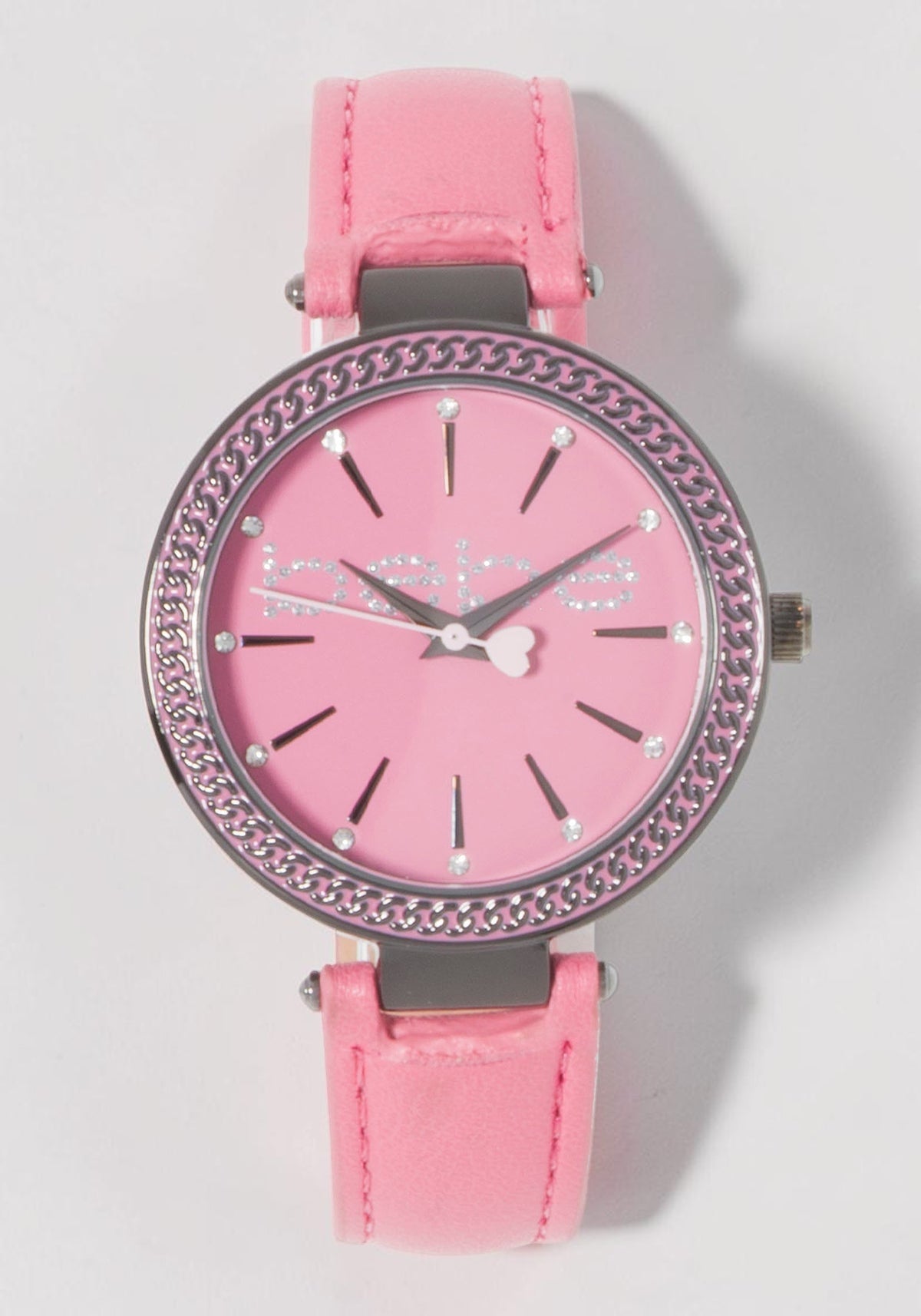 Hot Pink Strap Watch with Crystal Bezel