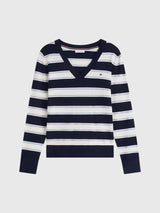 TOMMY HILFIGER Lightweight Striped V-Neck Sweater,XW09742-VLP