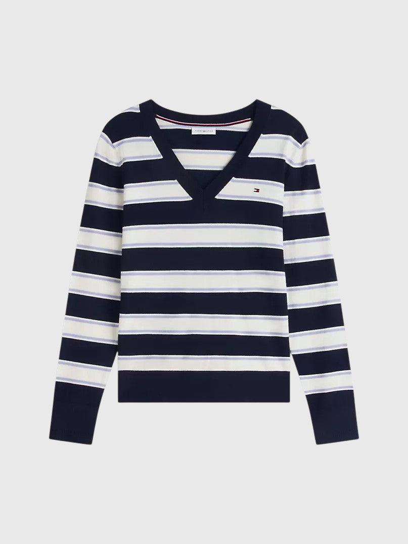 TOMMY HILFIGER Lightweight Striped V-Neck Sweater,XW09742-VLP
