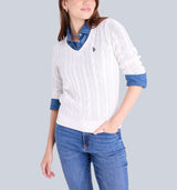 SOFT CABLE V-NECK SWEATER , 321116C-1Q00A