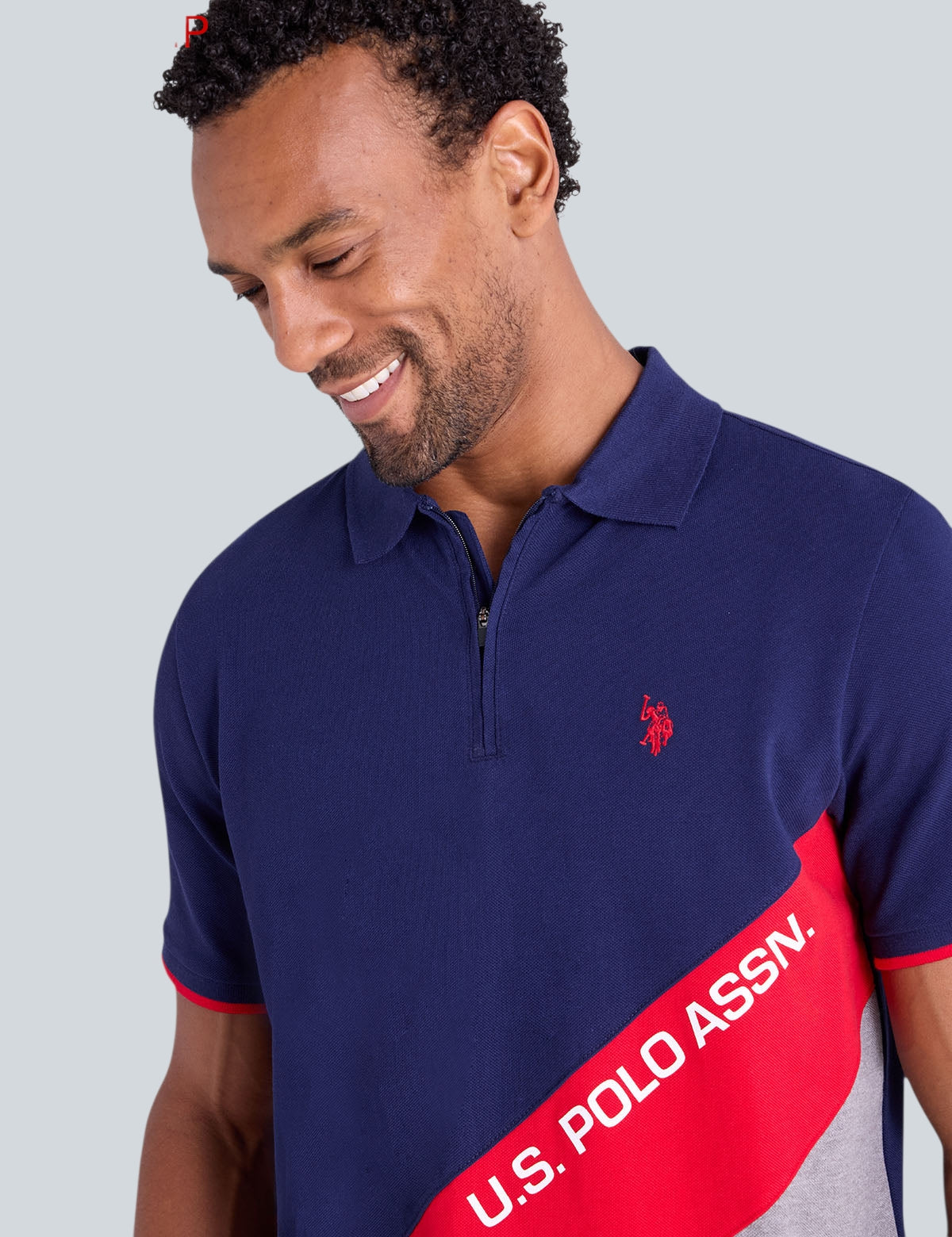 PIQUE COLOR BLOCK ZIPPER POLO SHIRT,11P0111-3O00A