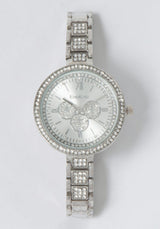 Silver Dial Crystal Bezel Watch