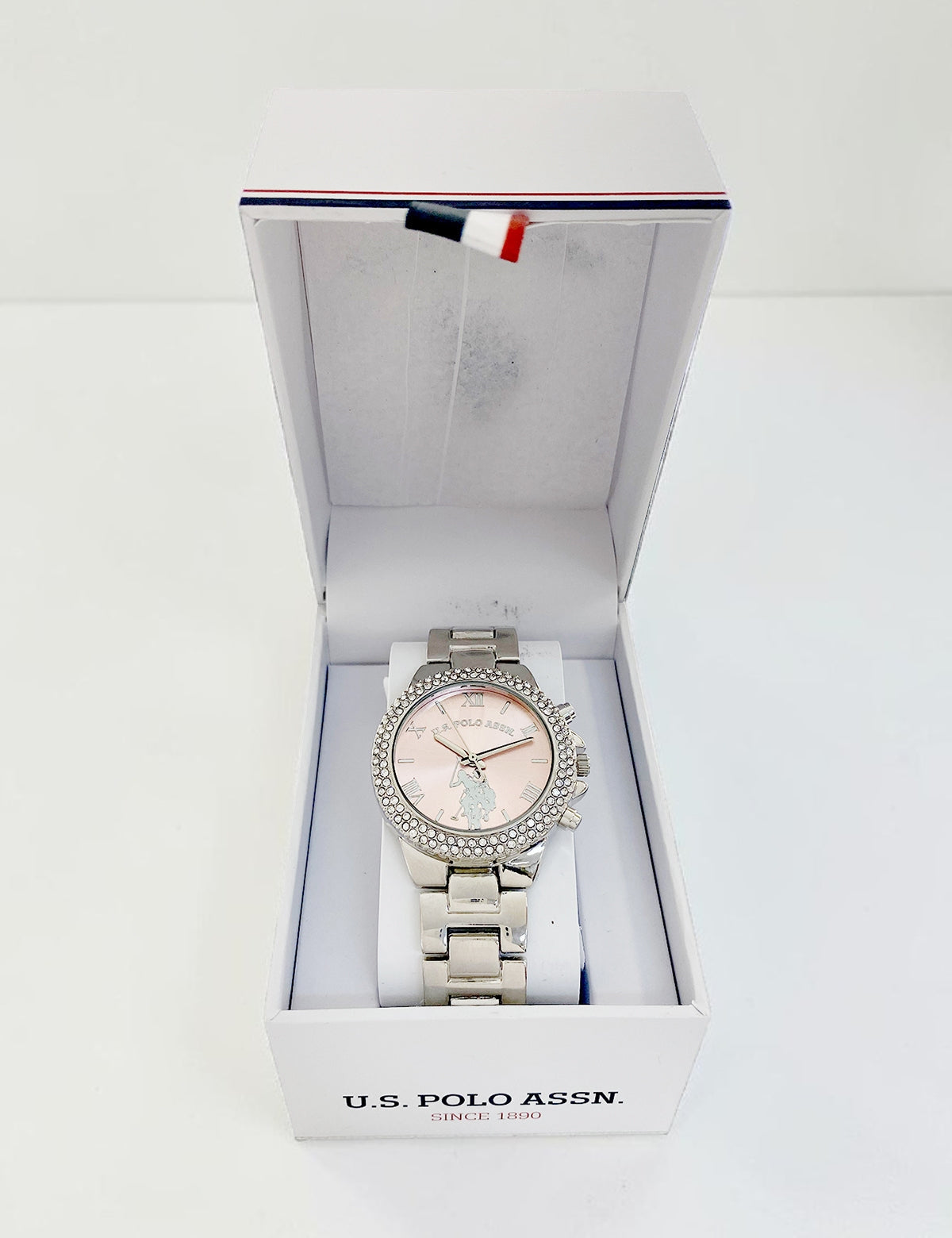 LADIES SILVER EMBELLISHED WATCH WITH PINK ,USC40712UO-0000A
