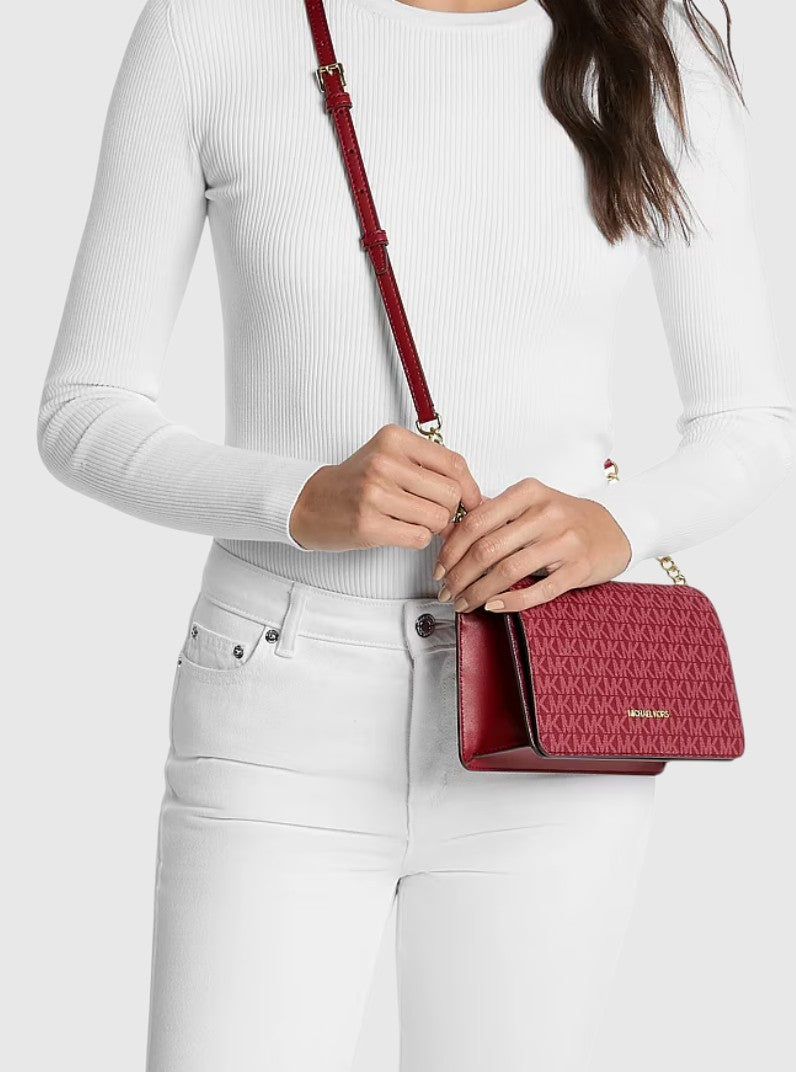 Michael Kors Jet Set Medium Signature Logo Crossbody Bag, Logo-Print Canvas, Gold-Tone Hardware