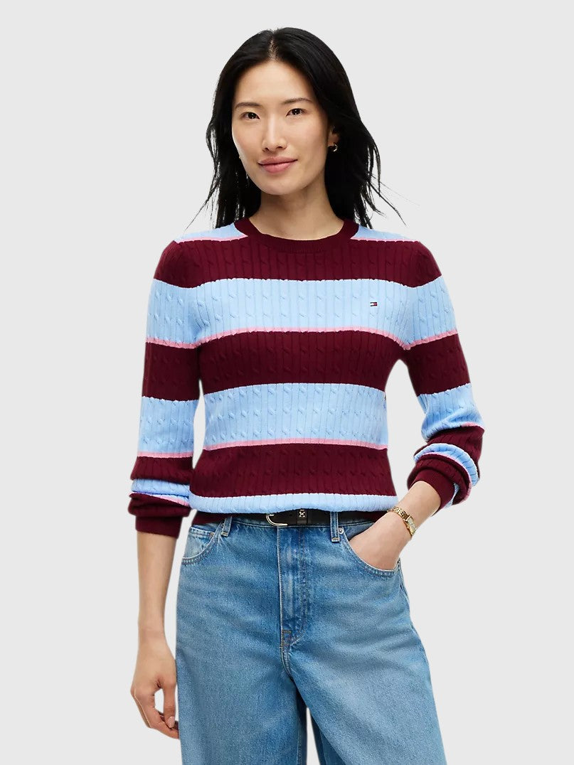 TOMMY HILFIGER Rugby Stripe Cable Knit Sweater,XW08906-YCF