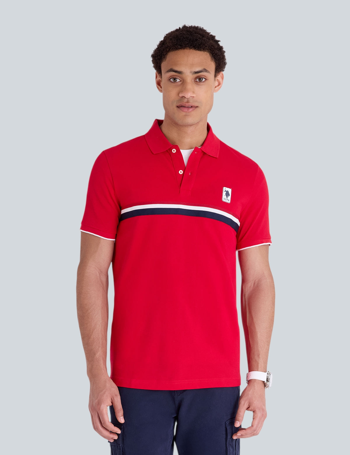 PIECED SIGNATURE STRIPE PIQUE POLO SHIRT,11A722-3O00A