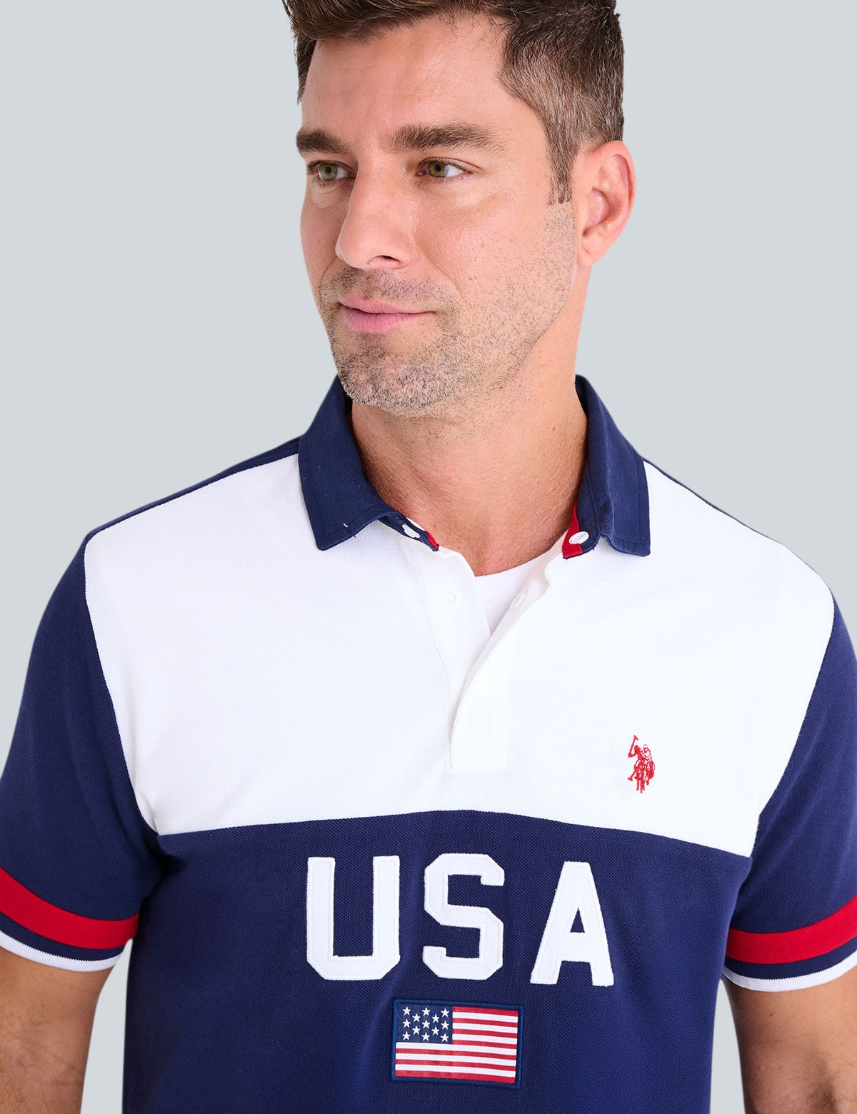 COLOR BLOCK USA APPLIQUE PIQUE POLO SHIRT,11P0113-3O00A