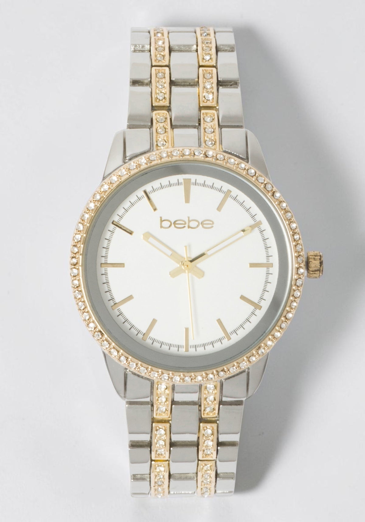 Silver Textured Dial Crystal Bezel Watch
