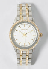 Silver Textured Dial Crystal Bezel Watch