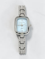 LADIES SILVER OVAL WATCH WITH BLUE FACE,USC40697UO-0000A