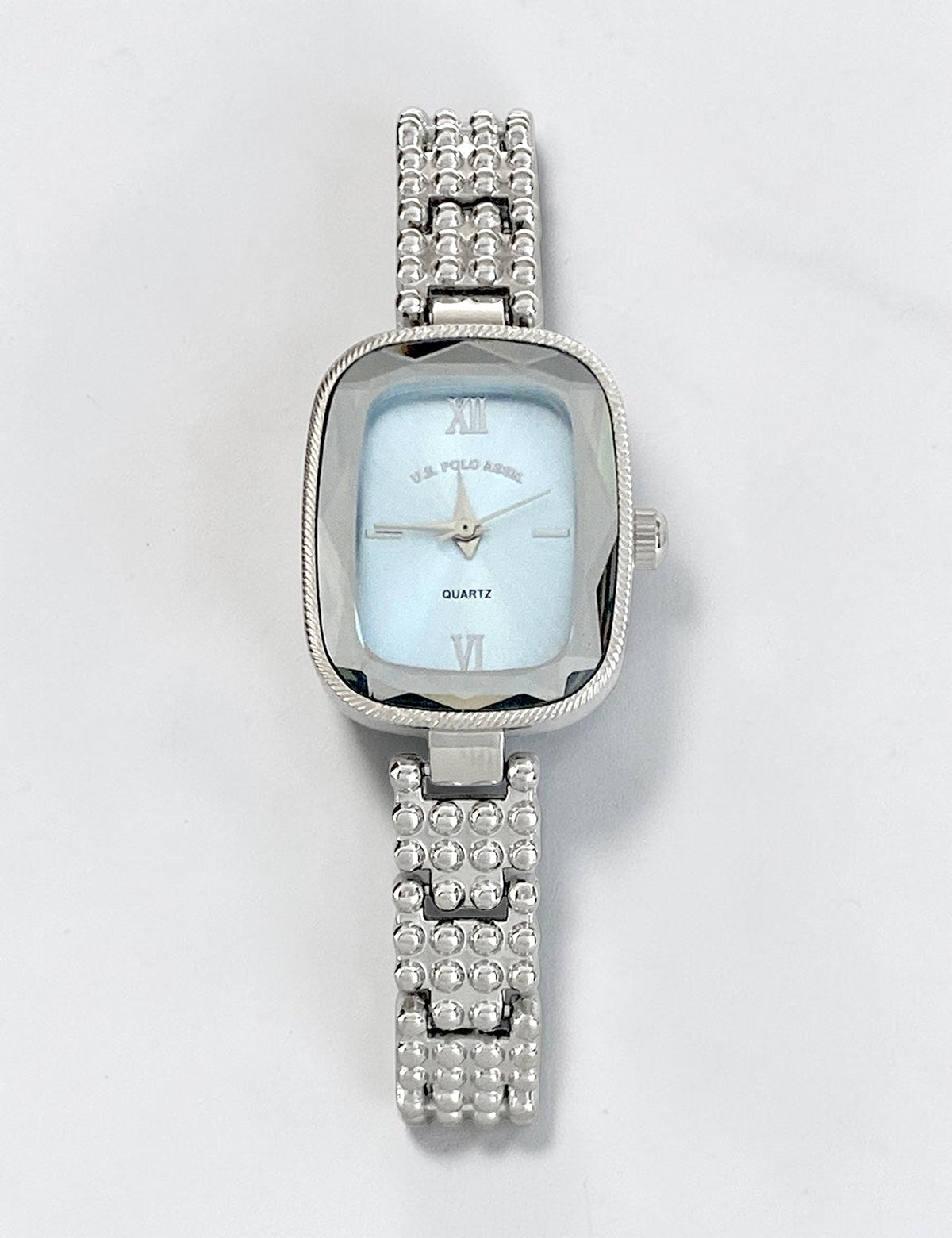 LADIES SILVER OVAL WATCH WITH BLUE FACE,USC40697UO-0000A
