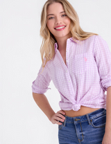 LONG SLEEVE HALF PLACKET GINGHAM SHIRT 216598-RA00A