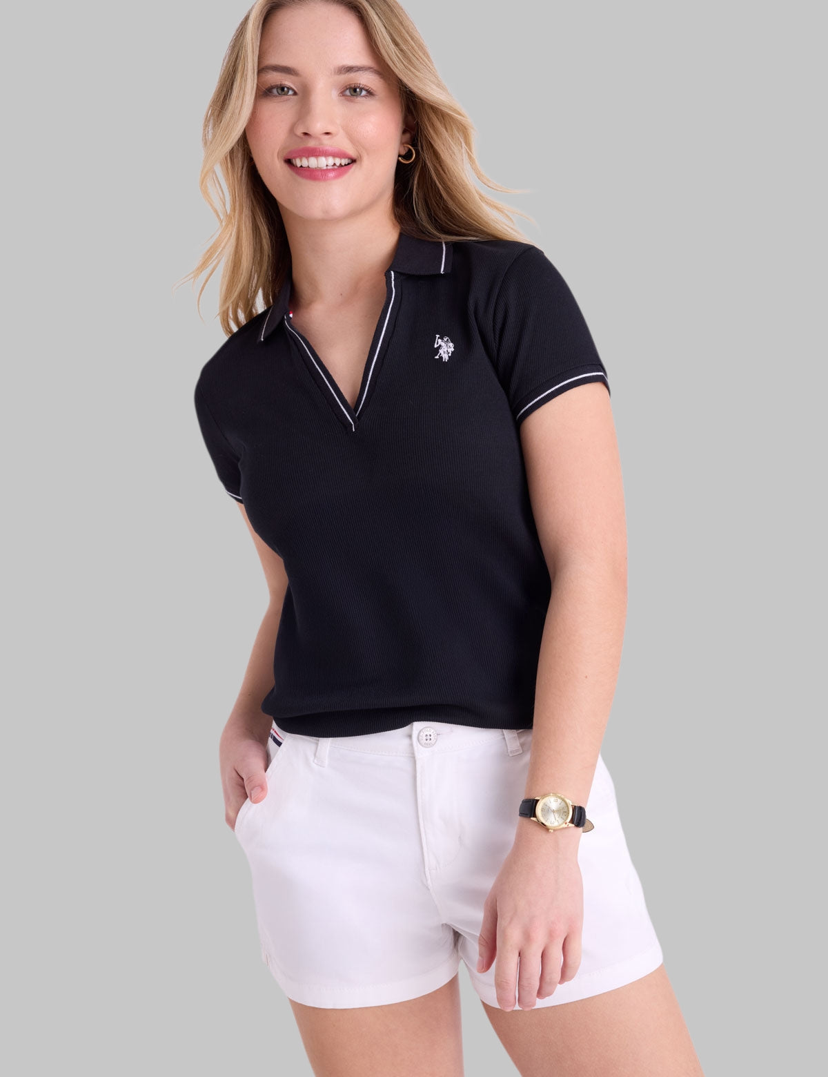 TIPPED SPLIT NECK RIBBED POLO SHIRT,216669-6800A