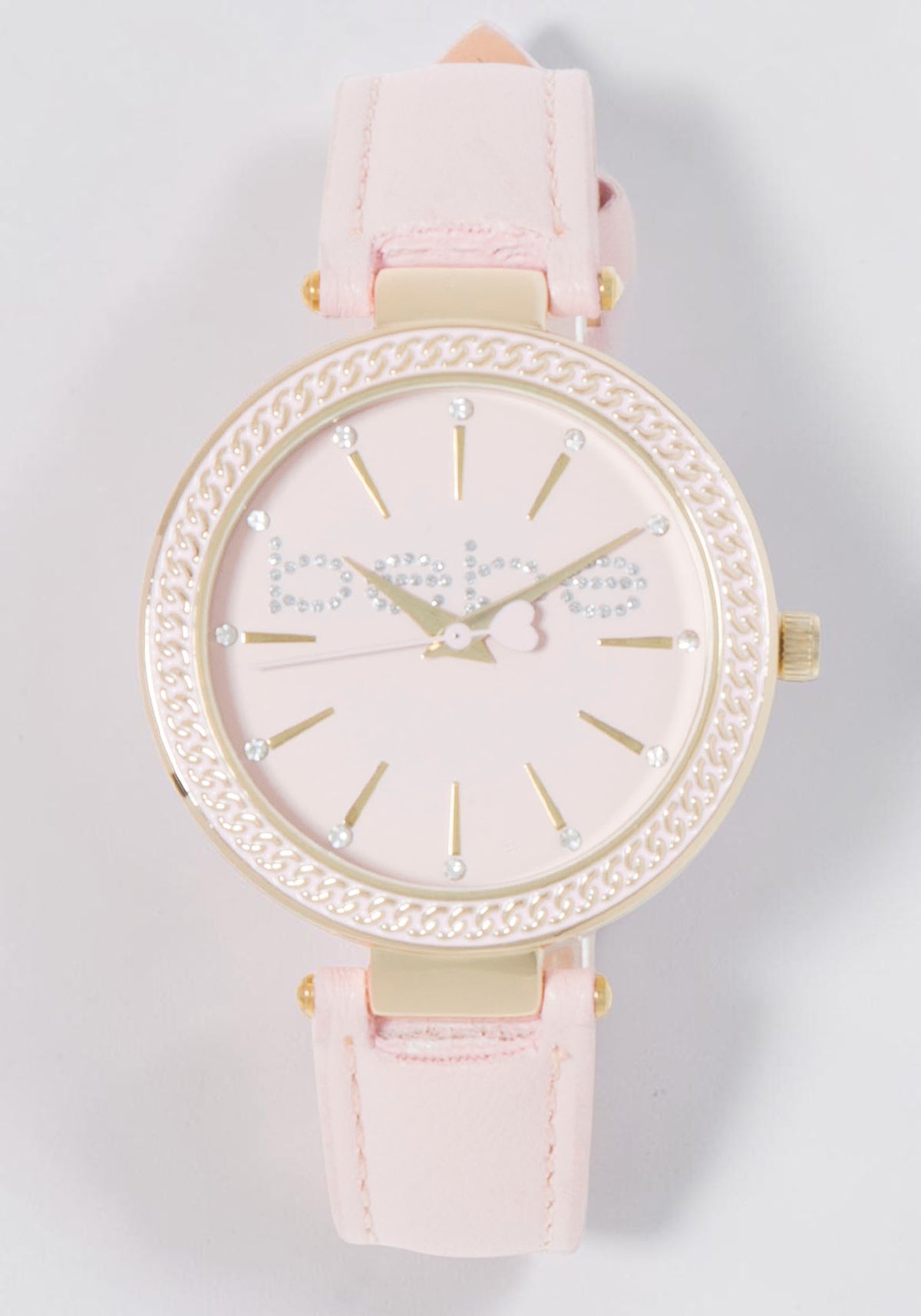 Baby Pink Strap Watch With Crystal Bezel