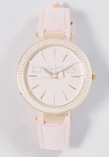 Baby Pink Strap Watch With Crystal Bezel
