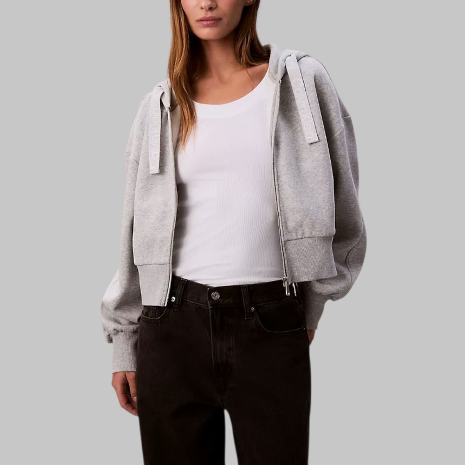 Logo Tape Fleece Zip Relaxed Hoodie