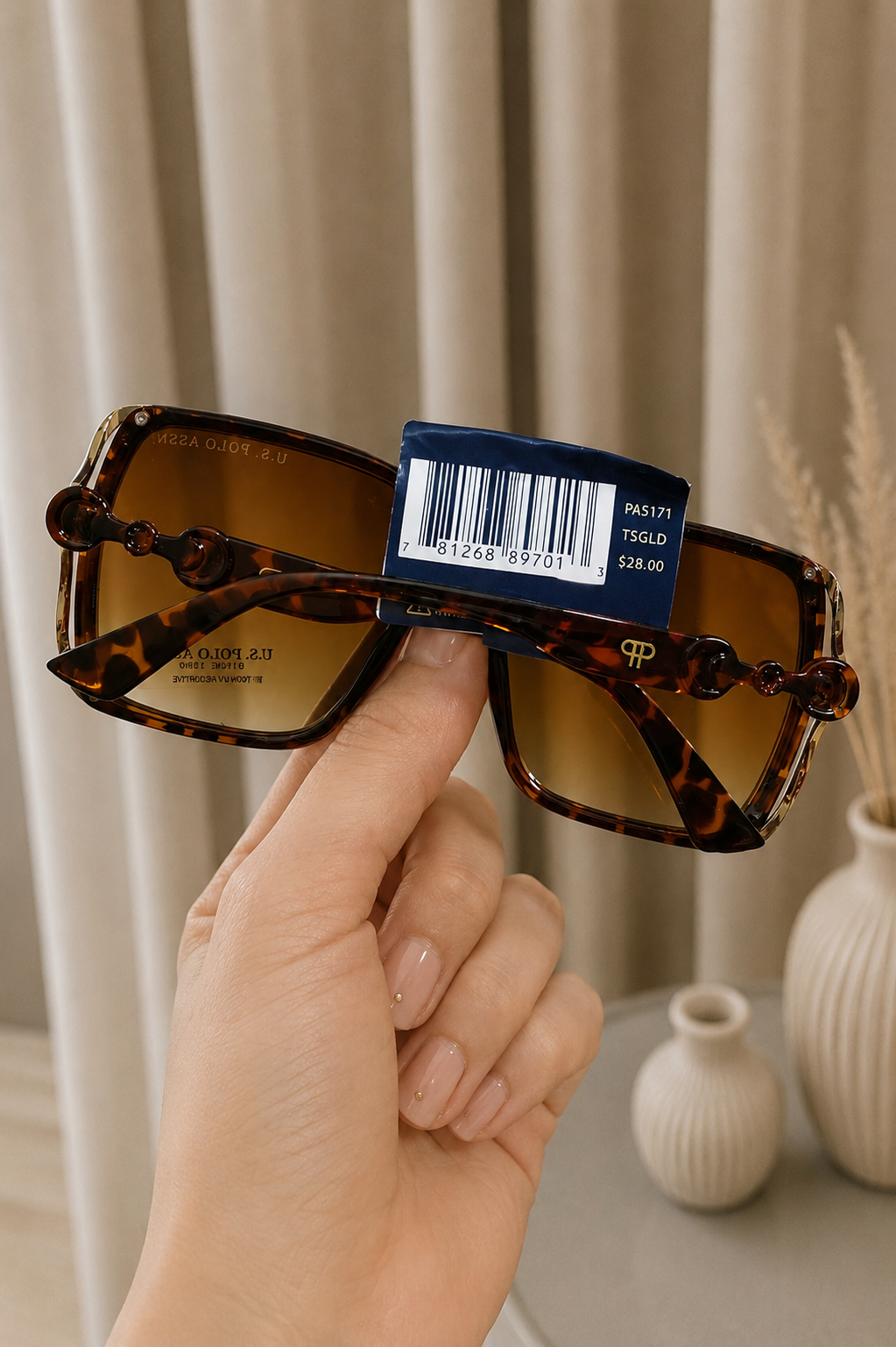 Immediate US Polo  LADIES ARTISAN OPEN-TEMPLE SQUARE SUNGLASSES Serial PA5171-0000A