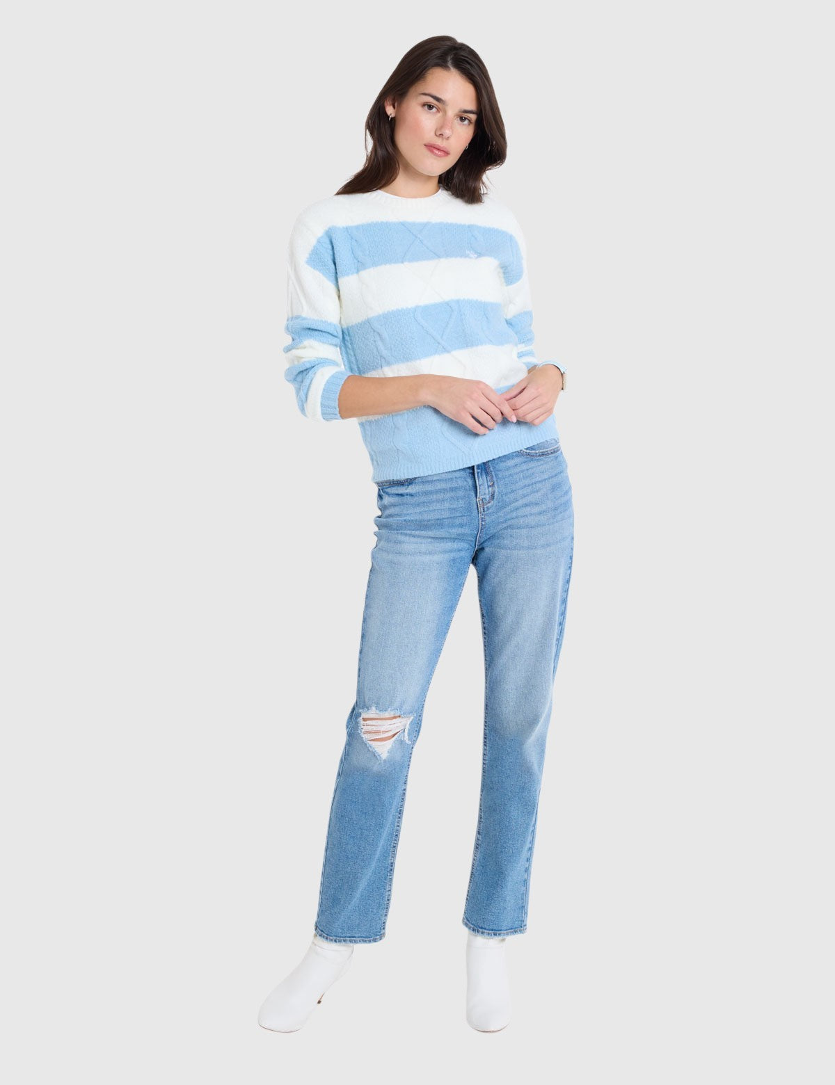 US.POLO.ASSN MIXED CABLE RUGBY STRIPE SWEATER,21W0013-EP00A
