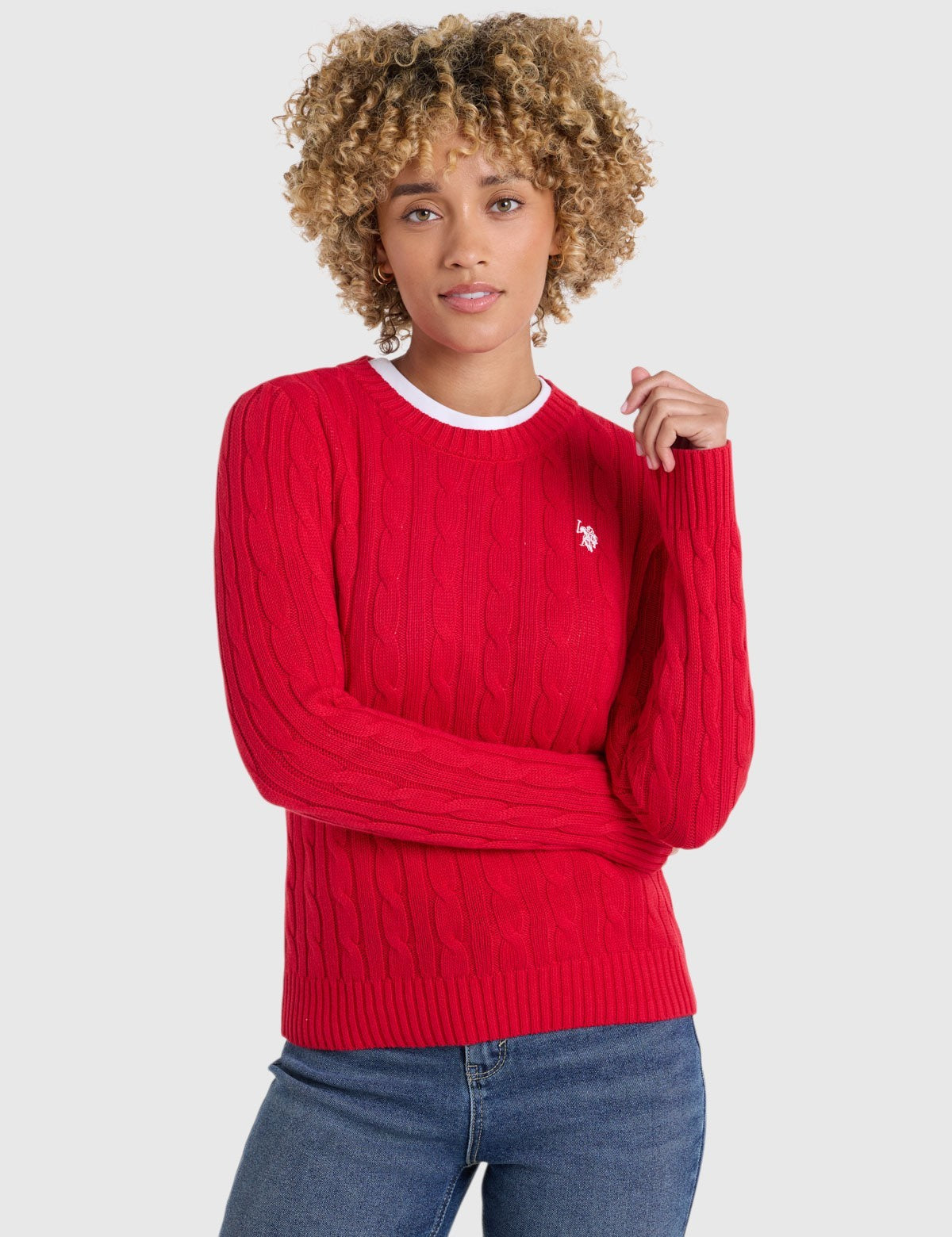 US.POLO.ASSN CABLE NECK SWEATER, 21W0006-EE00A