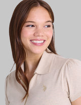 HALF ZIP PUFF SLEEVE HEATHER POLO SHIRT