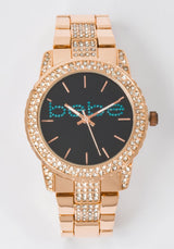 Black Smooth Dial Crystal Bezel Watch