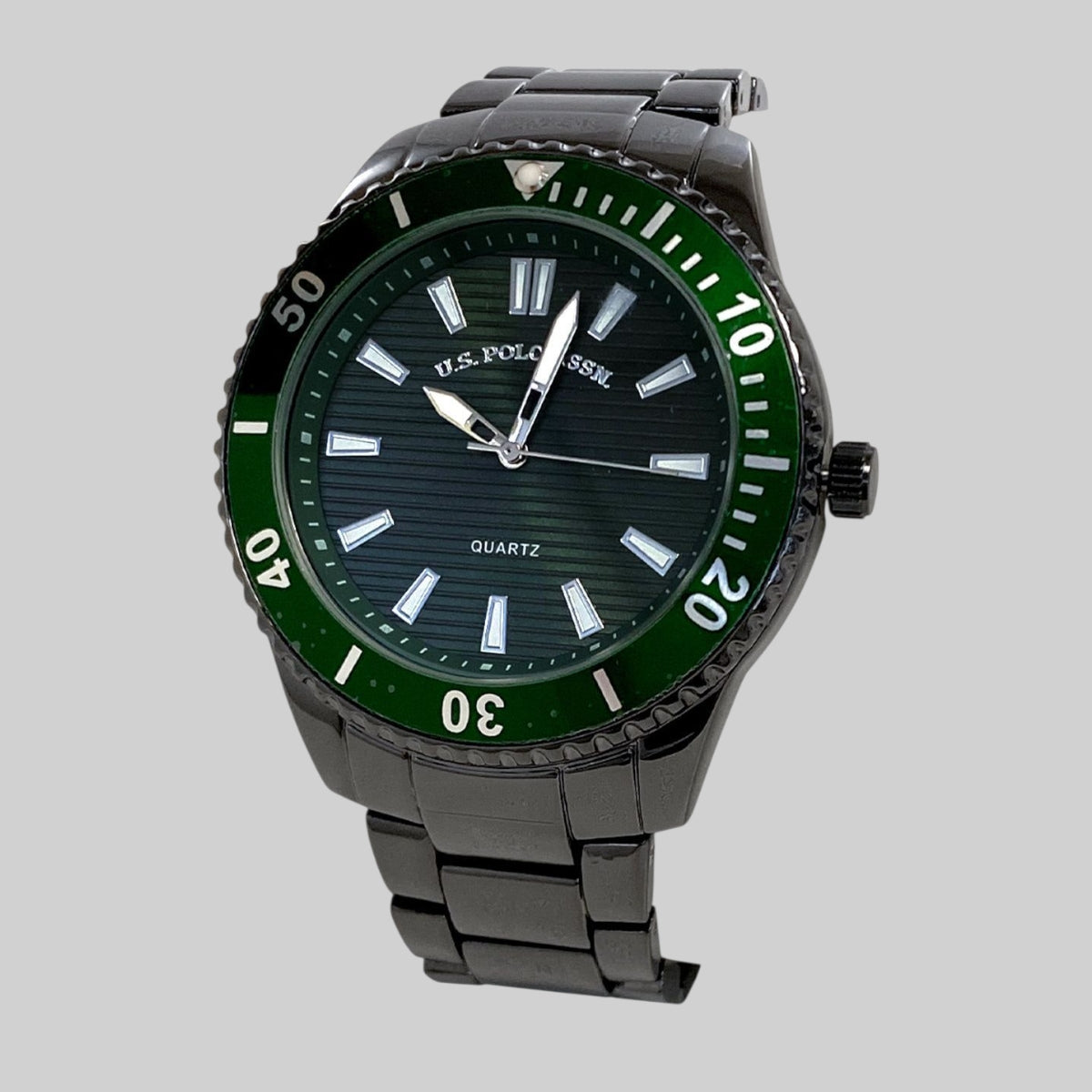 MENS SILVER LINK WATCH WITH GREEN FACE,USC80926UO-0000A