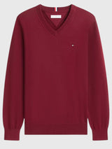 TOMMY HILFIGER Solid Logo V-Neck Sweater,78J8323-BDS
