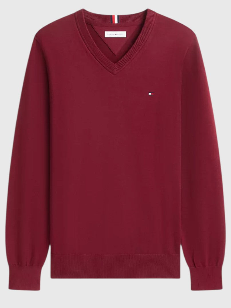 TOMMY HILFIGER Solid Logo V-Neck Sweater,78J8323-BDS