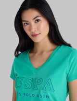 USPA DEBOSSED PRINT V-NECK GRAPHIC T-SHIRT,21T0087-1D00A