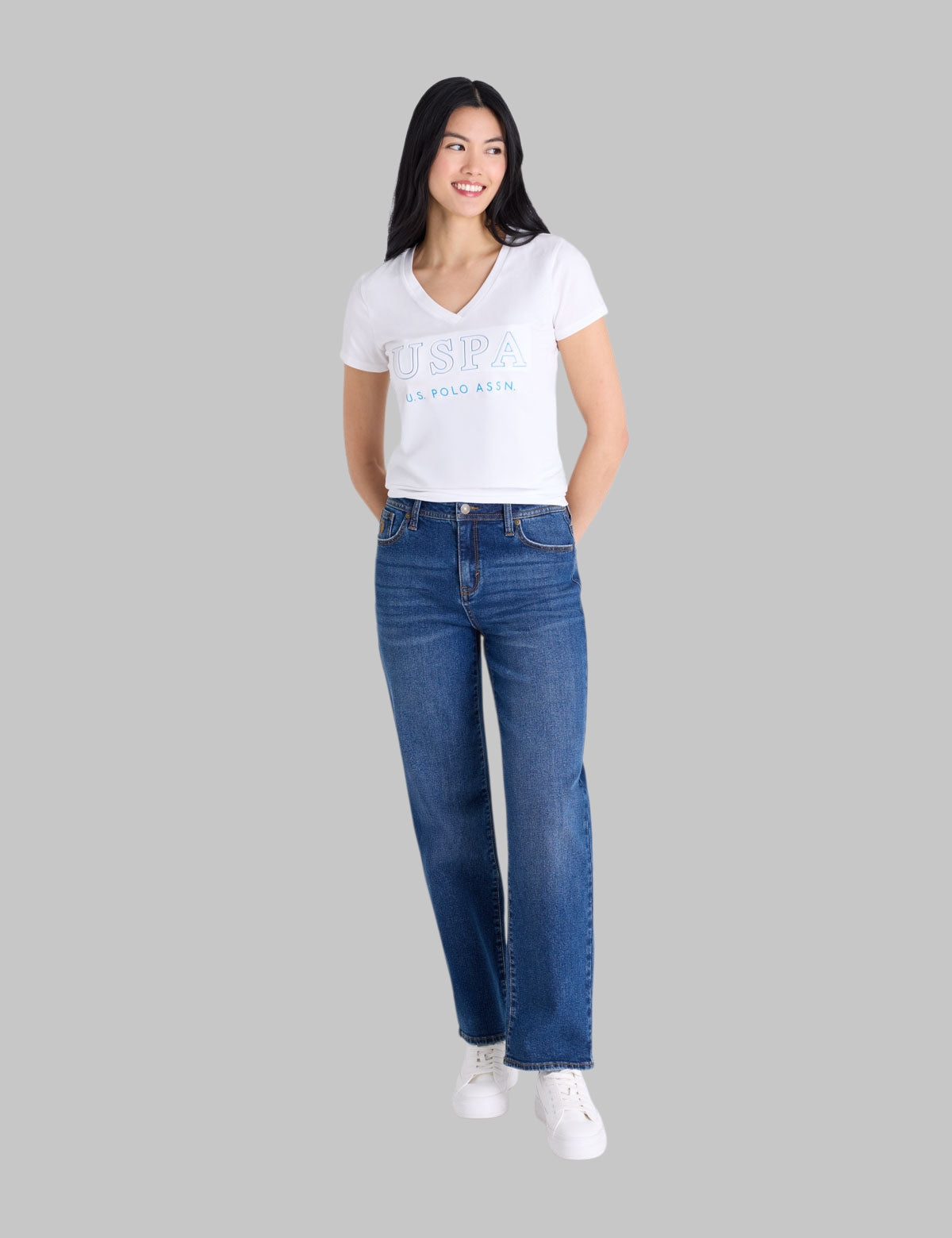USPA DEBOSSED PRINT V-NECK GRAPHIC T-SHIRT,21T0087-1D00A