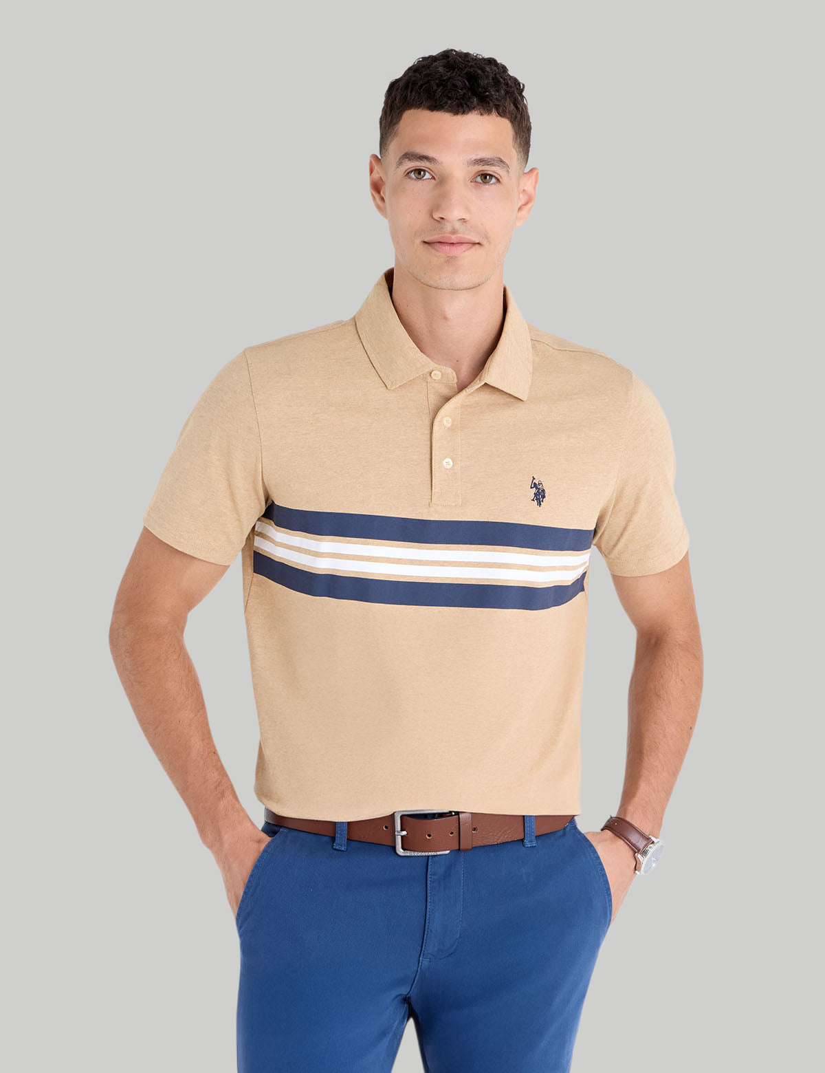 ENGINEERED PRINTED STRIPE JERSEY POLO SHIRT