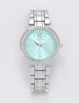 LADIES SILVER TURQUOISE EMBELLISHED LINK WATCH,USC40635UO-0000A