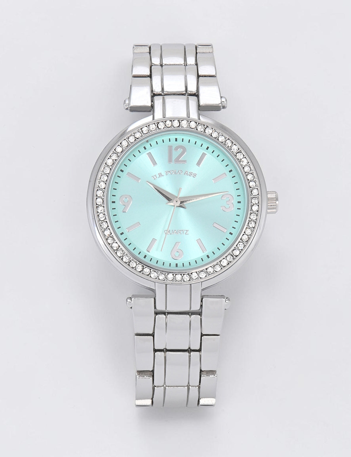 LADIES SILVER TURQUOISE EMBELLISHED LINK WATCH,USC40635UO-0000A