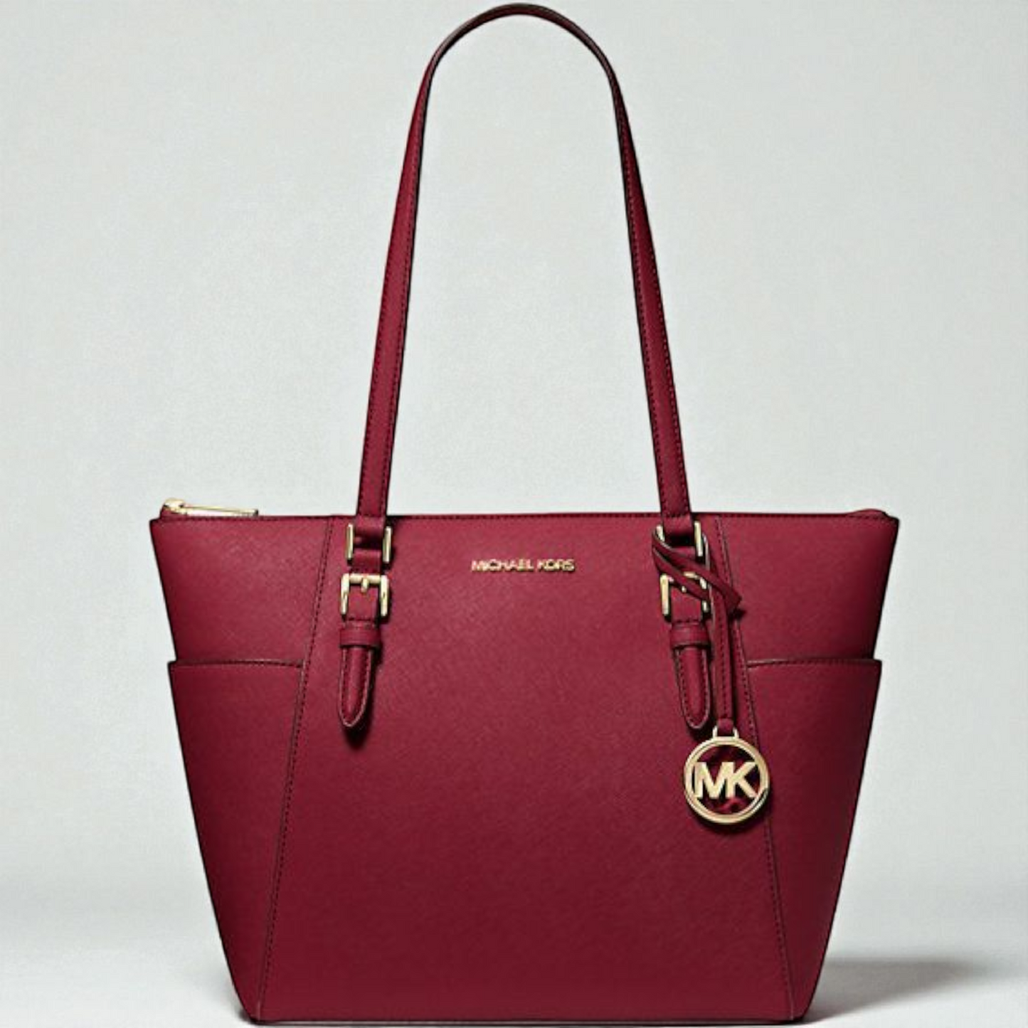 MK Charlotte Large Saffiano Leather Top-Zip Tote Bag
