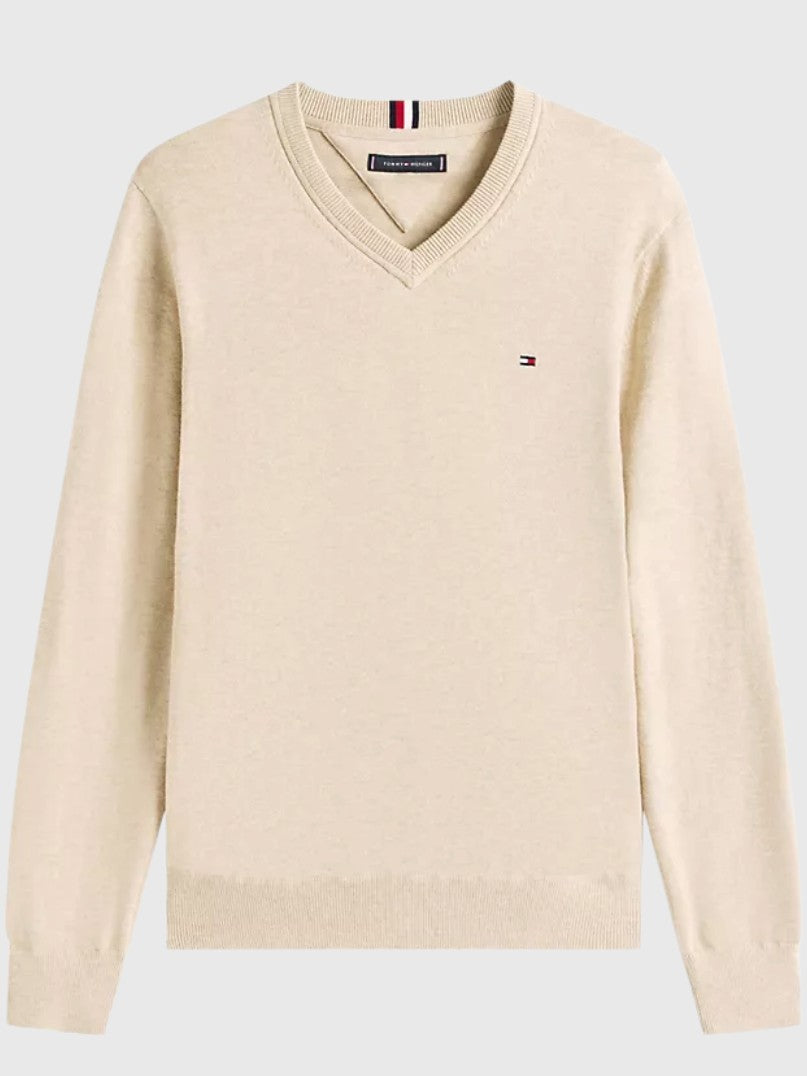 TOMMY HILFIGER Solid Logo V-Neck Sweater,78J8323-BDS