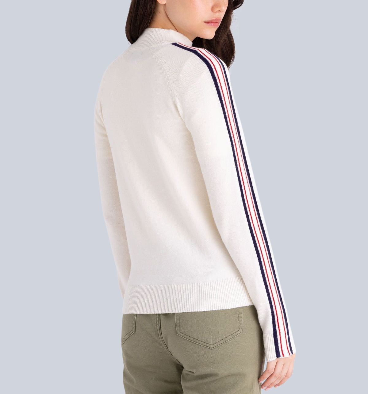 SIGNATURE STRIPE RAGLAN MOCK NECK SWEATER,321113C