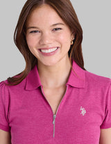 HALF ZIP PUFF SLEEVE HEATHER POLO SHIRT