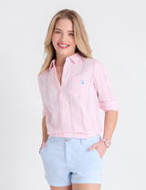 LONG SLEEVE HALF PLACKET GINGHAM SHIRT 216598-RA00A