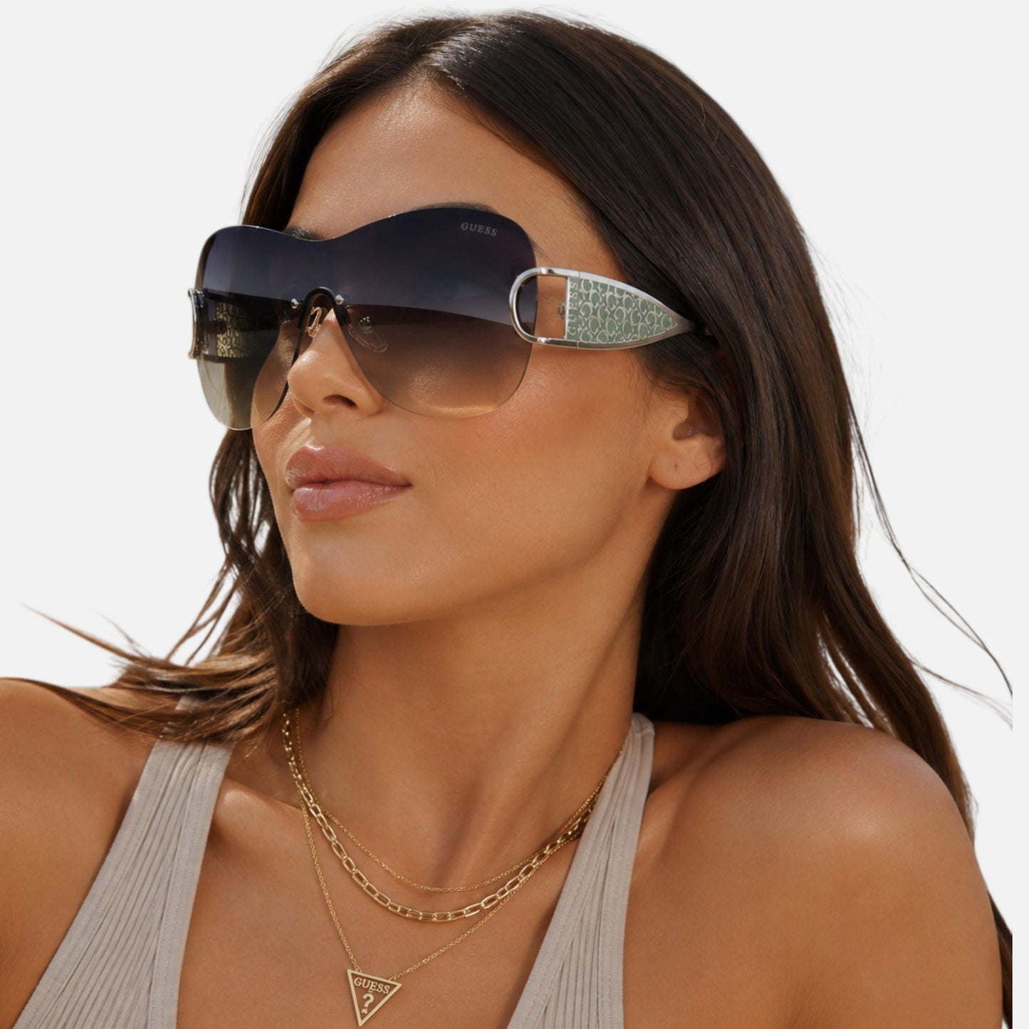 Guess Green Grey Gradient Shield Ladies Sunglasses,GO00038