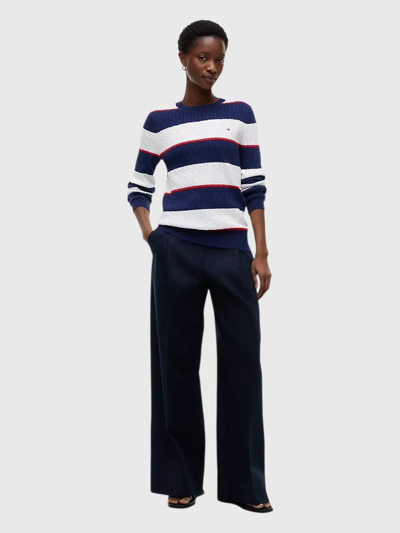 TOMMY HILFIGER Rugby Stripe Cable Knit Sweater,XW08906-YCF