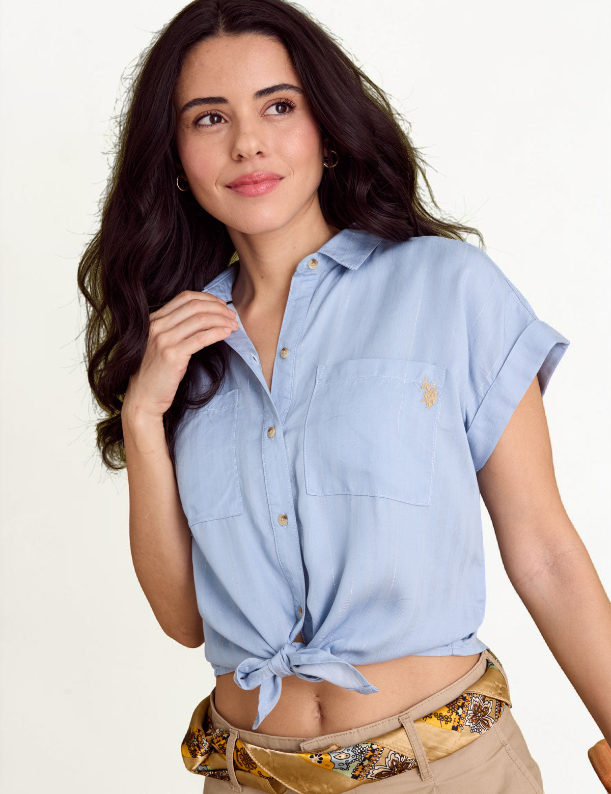 TIE FRONT LUREX STRIPE DOLMAN SHIRT 21H0045